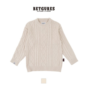 벳규어스 트위스트 패턴 남녀 공용 라운드넥 니트 스웨터 (FREE 사이즈, 베이지)