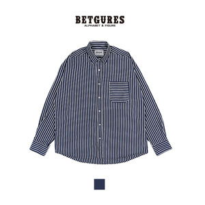 벳규어스 불규칙 스트라이프 남녀공용 캐주얼 셔츠 (M / L 사이즈, 하늘색)